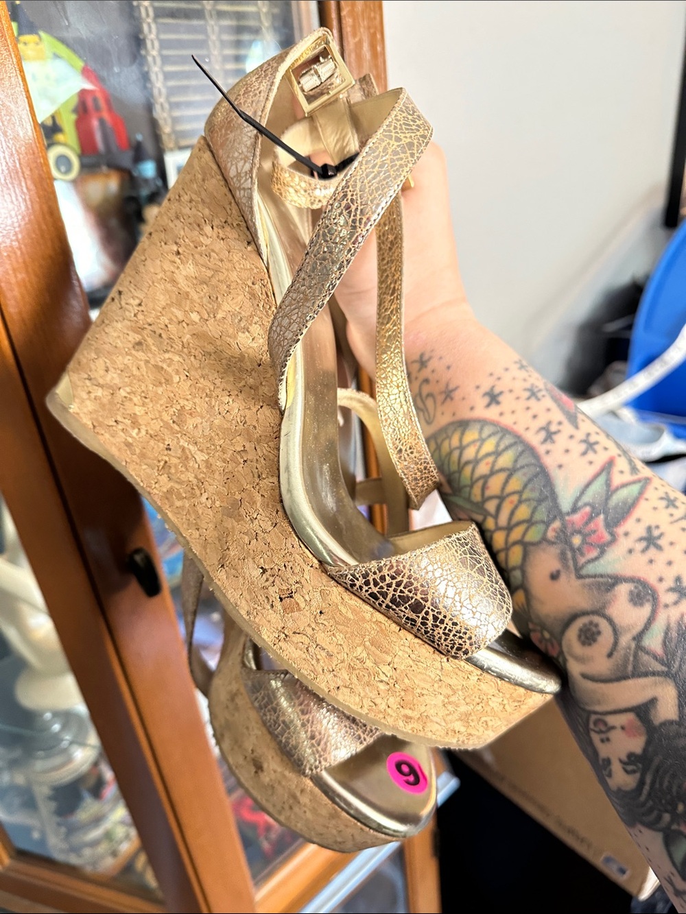 Jimmy Choo Metallic Bronze Cork Wedge Sandals